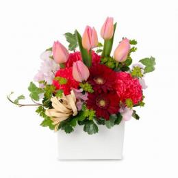 ピンクとレッドのキューブアレンジメント