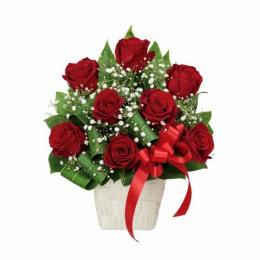 赤バラのリボンアレンジメント