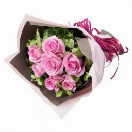 ピンクバラ7本の花束