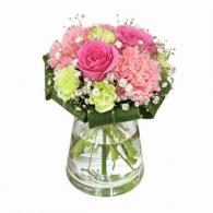 ピンクバラのグラスブーケ(花瓶付き)