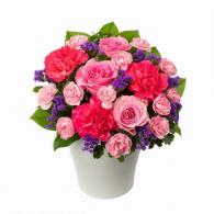  ピンクバラの華やかなアレンジメント