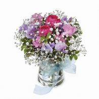 ラナンキュラスとスイートピーのグラスブーケ(花瓶付き)