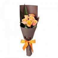 オレンジバラ6本の花束